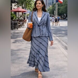 Lena Gabrielle New York Jacket & Maxi Skirt Set Frayed Detail Size 8